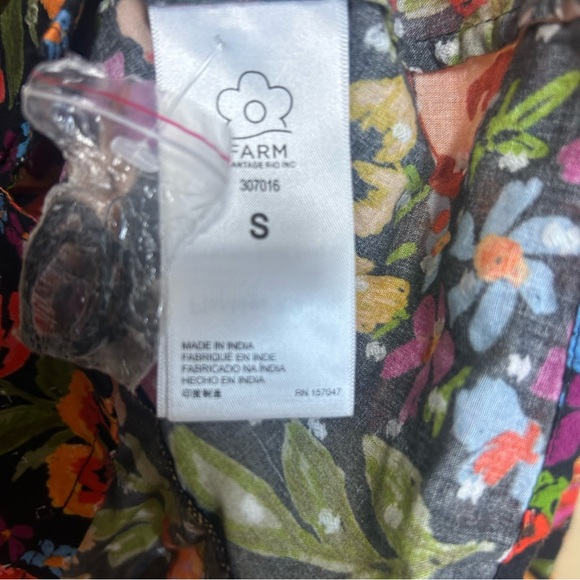 Farm Rio floral top ruffled button down puff sleeves size small 100% cotton - Picture 5 of 8